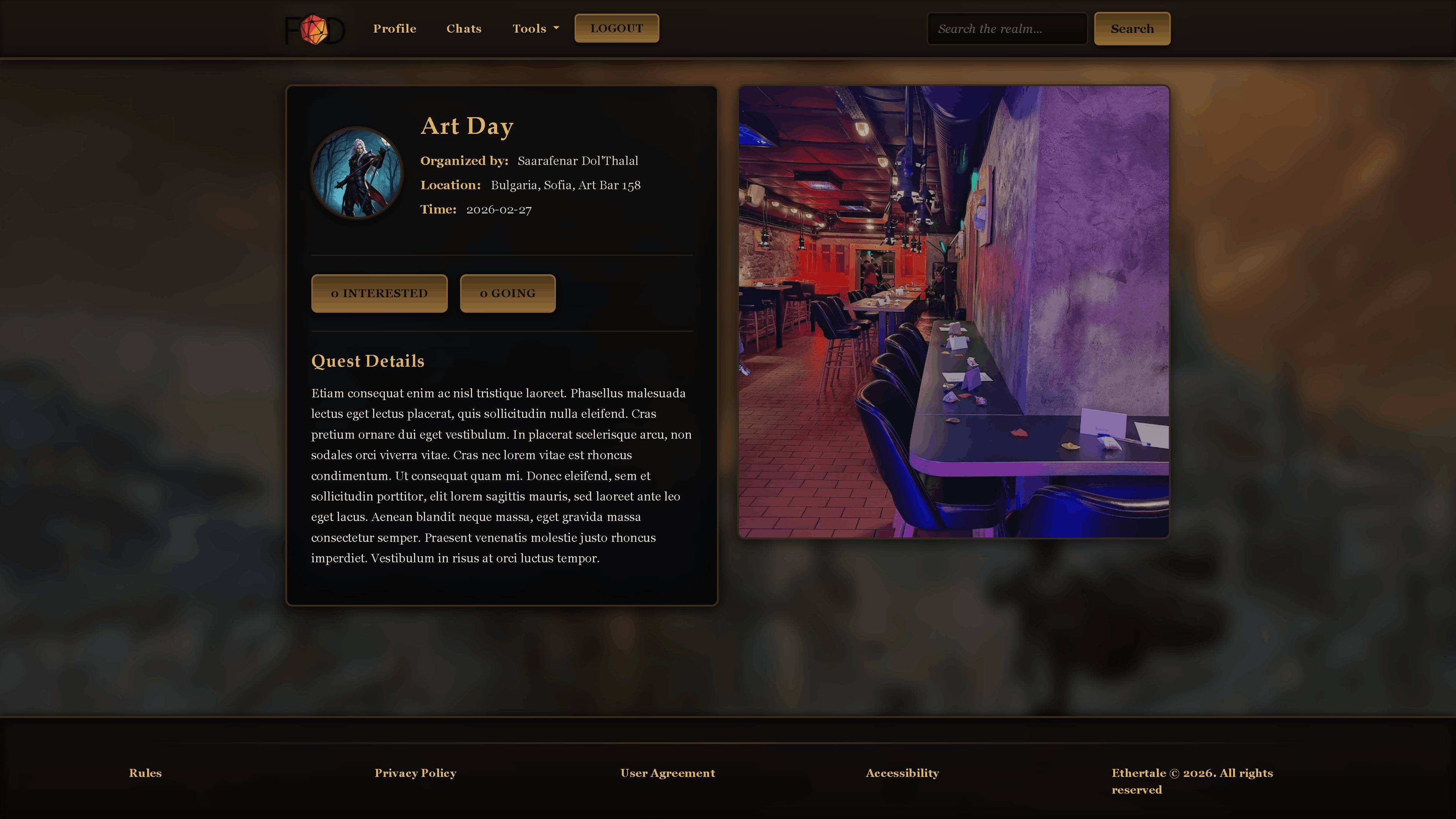 When a user clicks on an event it will open the details about that event. From here users can click on either INTERESTED or GOING buttons and view the details of the event like location, date, time, etc.