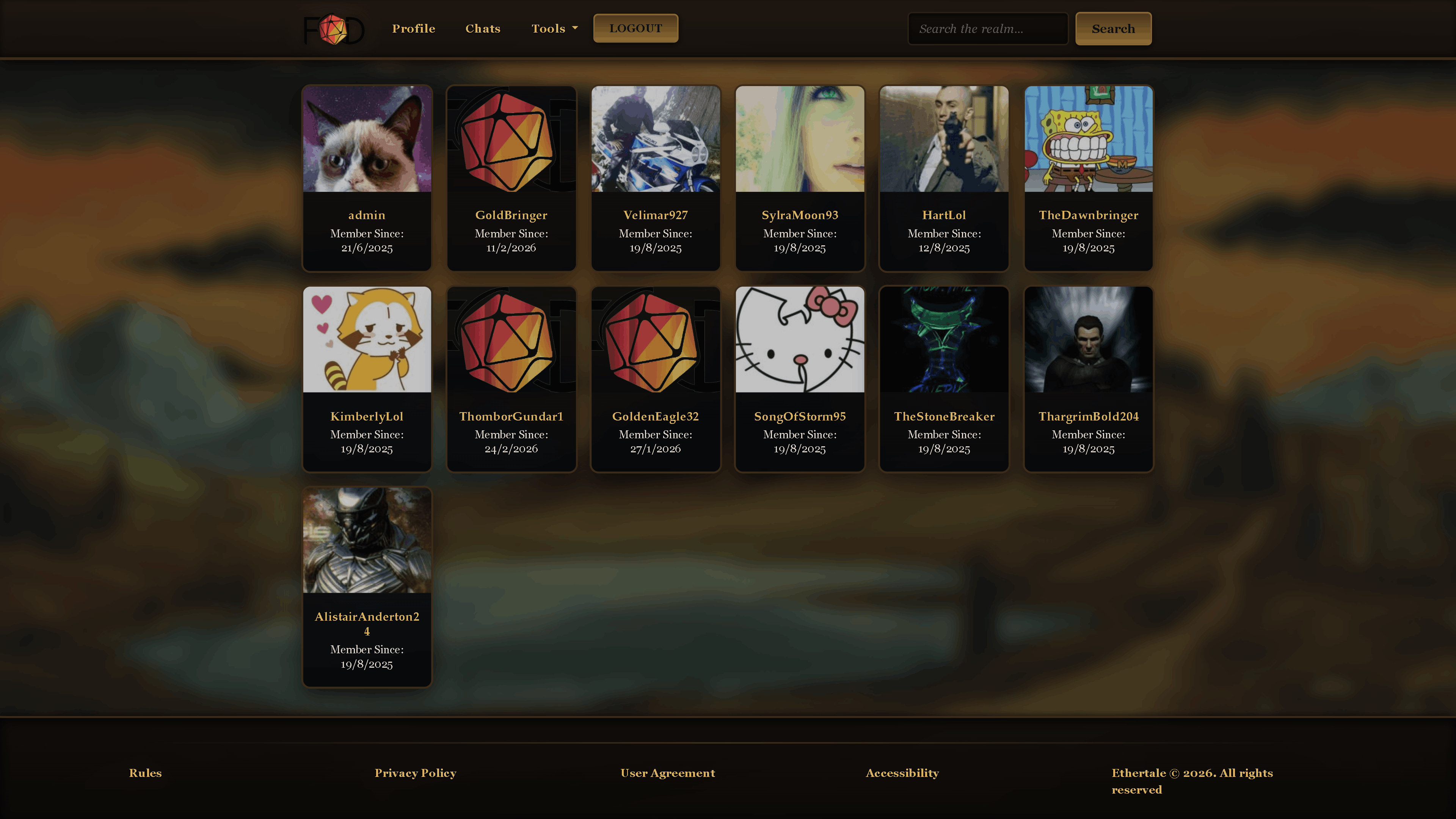 Here users can view all of the users that have registered with simple details about them.