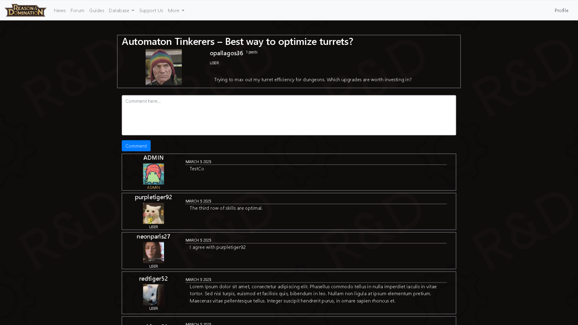 Every forum post allows the user to comment and discuss the topic.